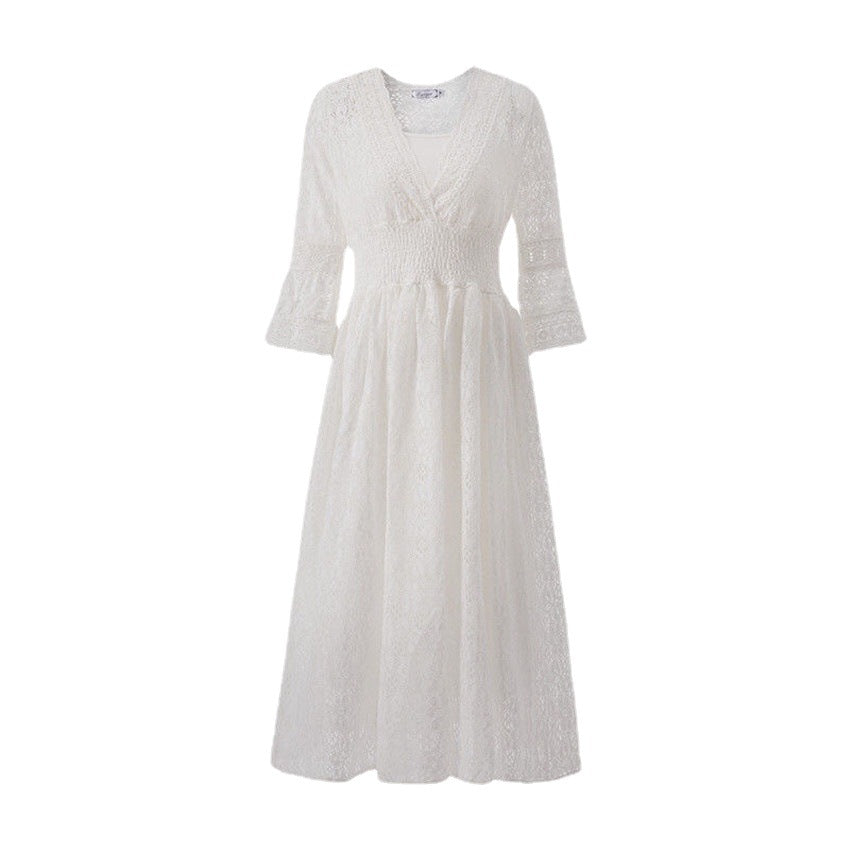elegant white Summer embroidered dress