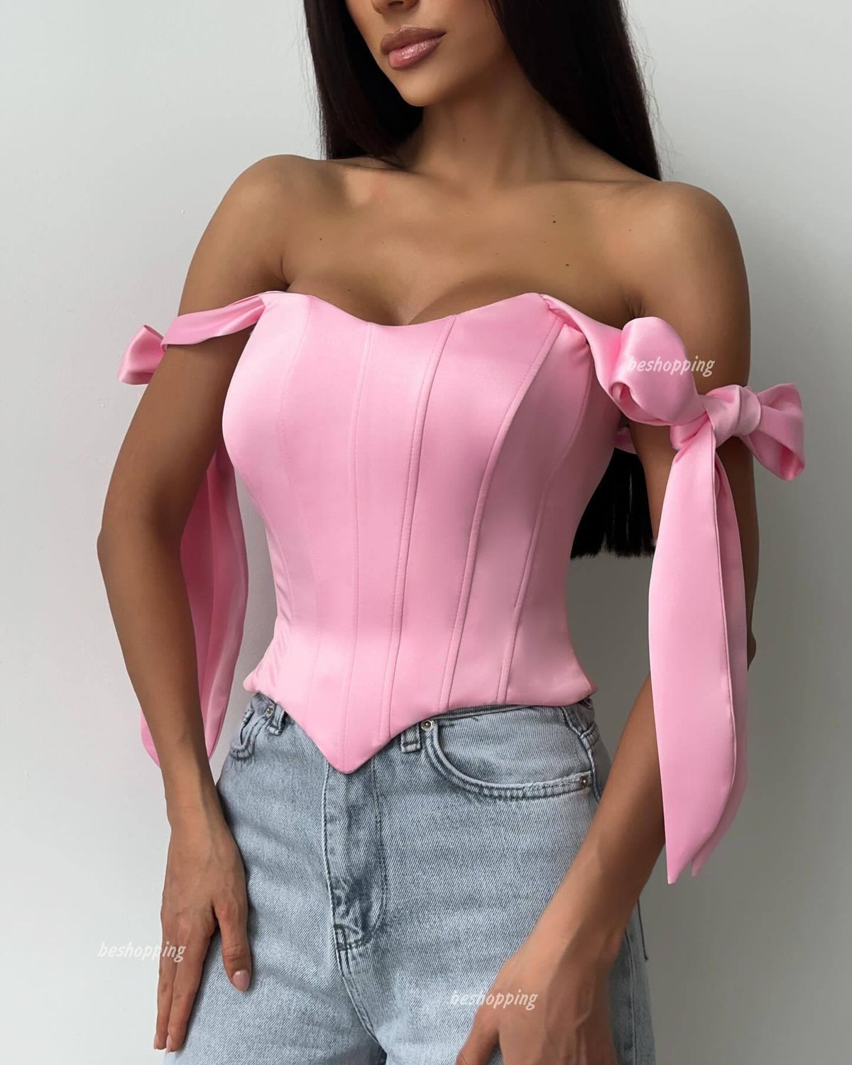 Velora Off-Shoulder Bow Detail Corset Top