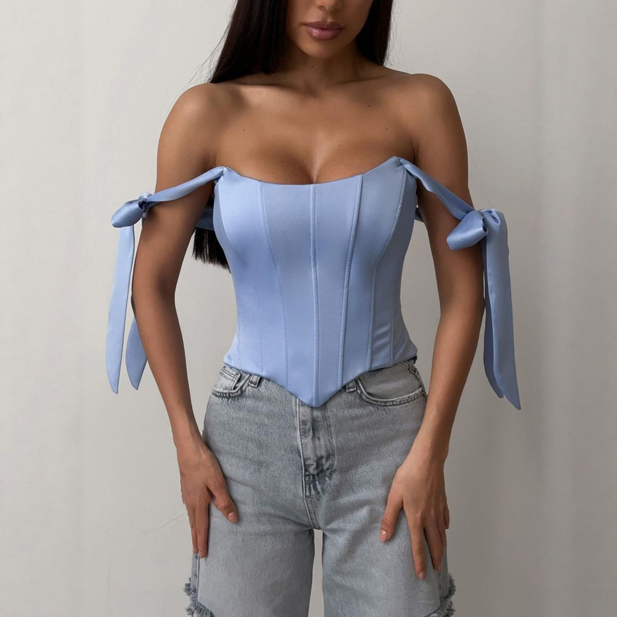 Velora Off-Shoulder Bow Detail Corset Top