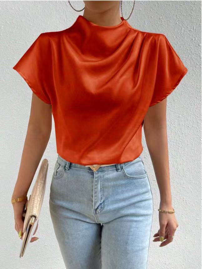 Velora Satin chic  mock-nick T-Shirt