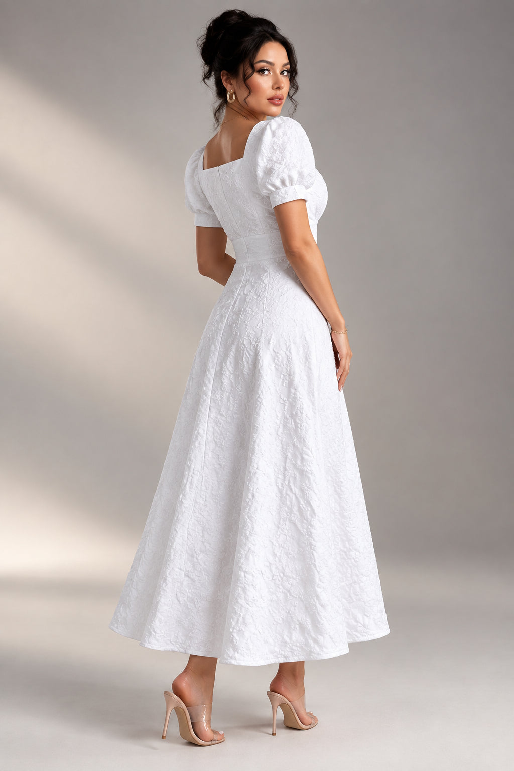 Velora Elegant Square Neck Midi Dress