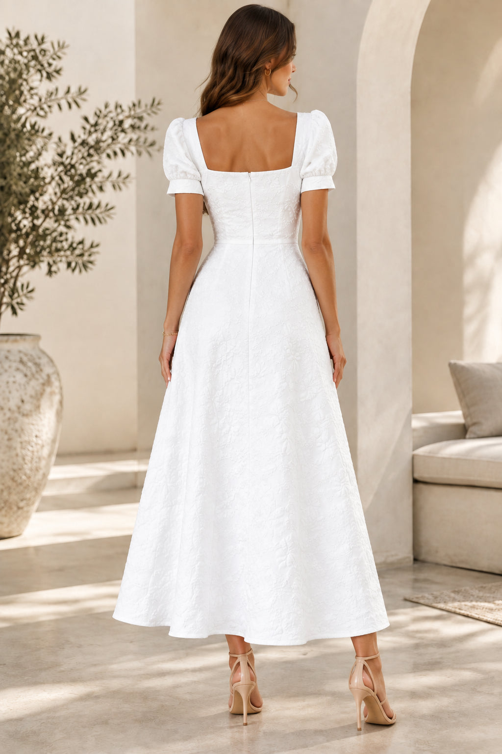 Velora Elegant Square Neck Midi Dress