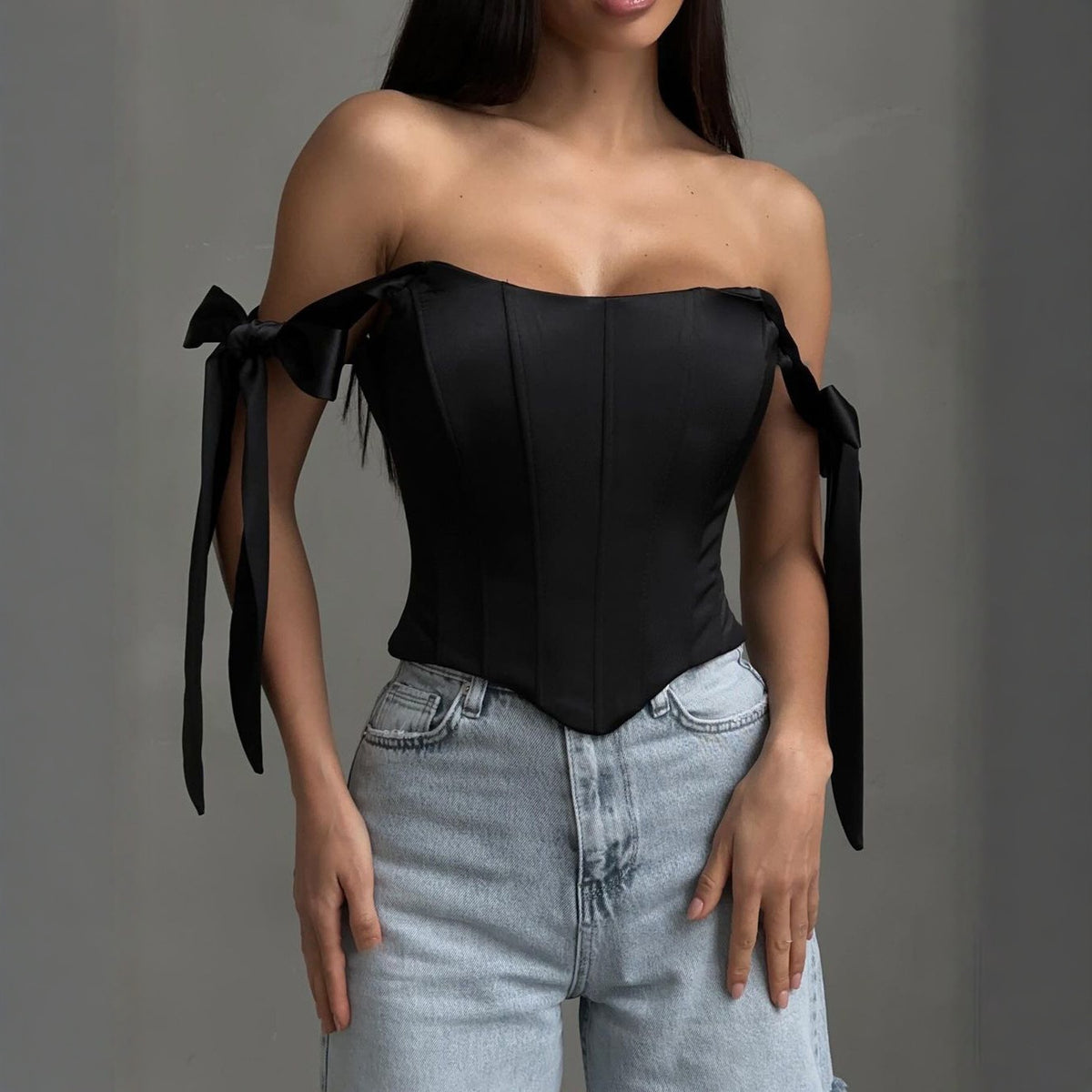 Velora Off-Shoulder Bow Detail Corset Top